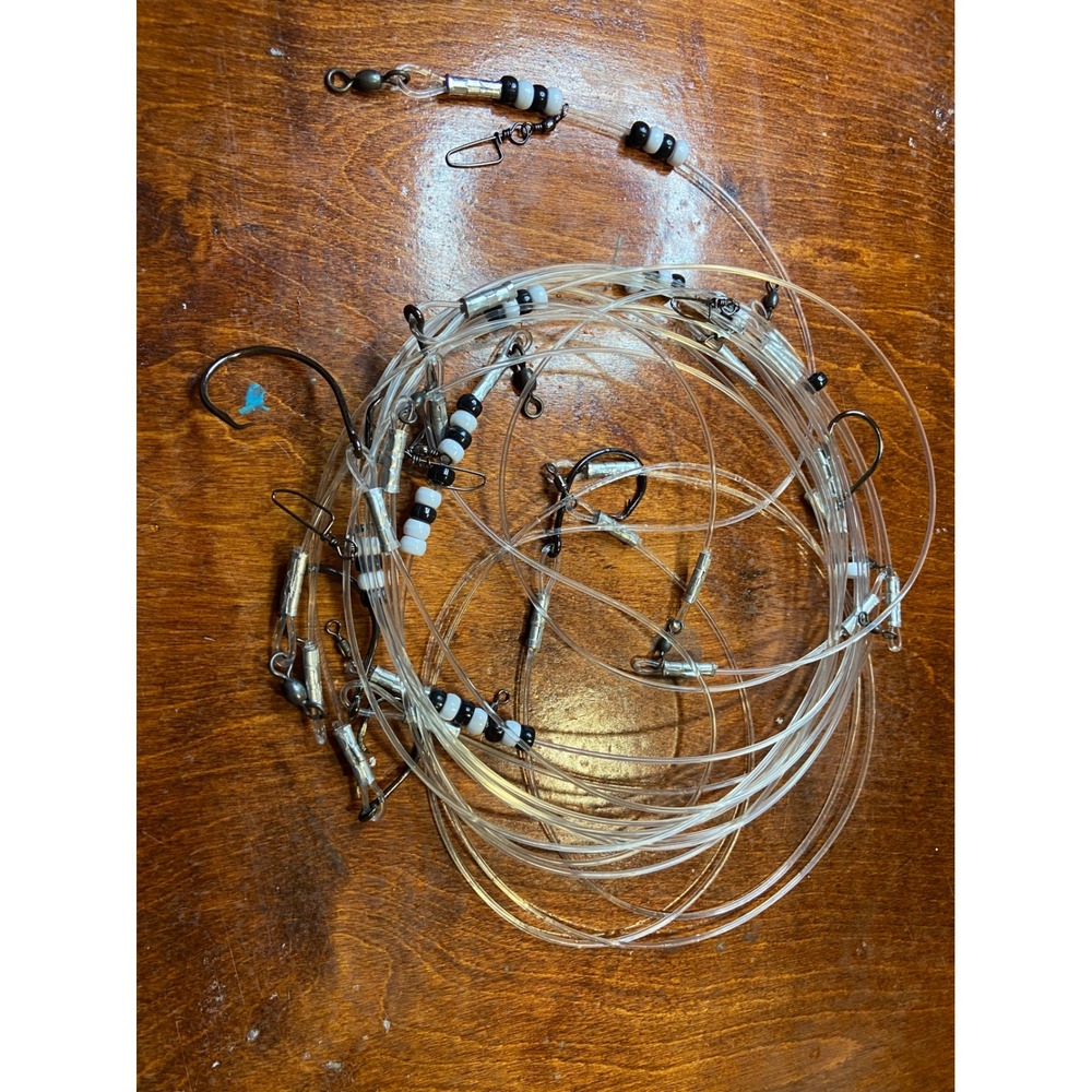 8 Fishing Rigs Mono Leader Circle Hooks Swivels Bead Saltwater Gear deep sea rig